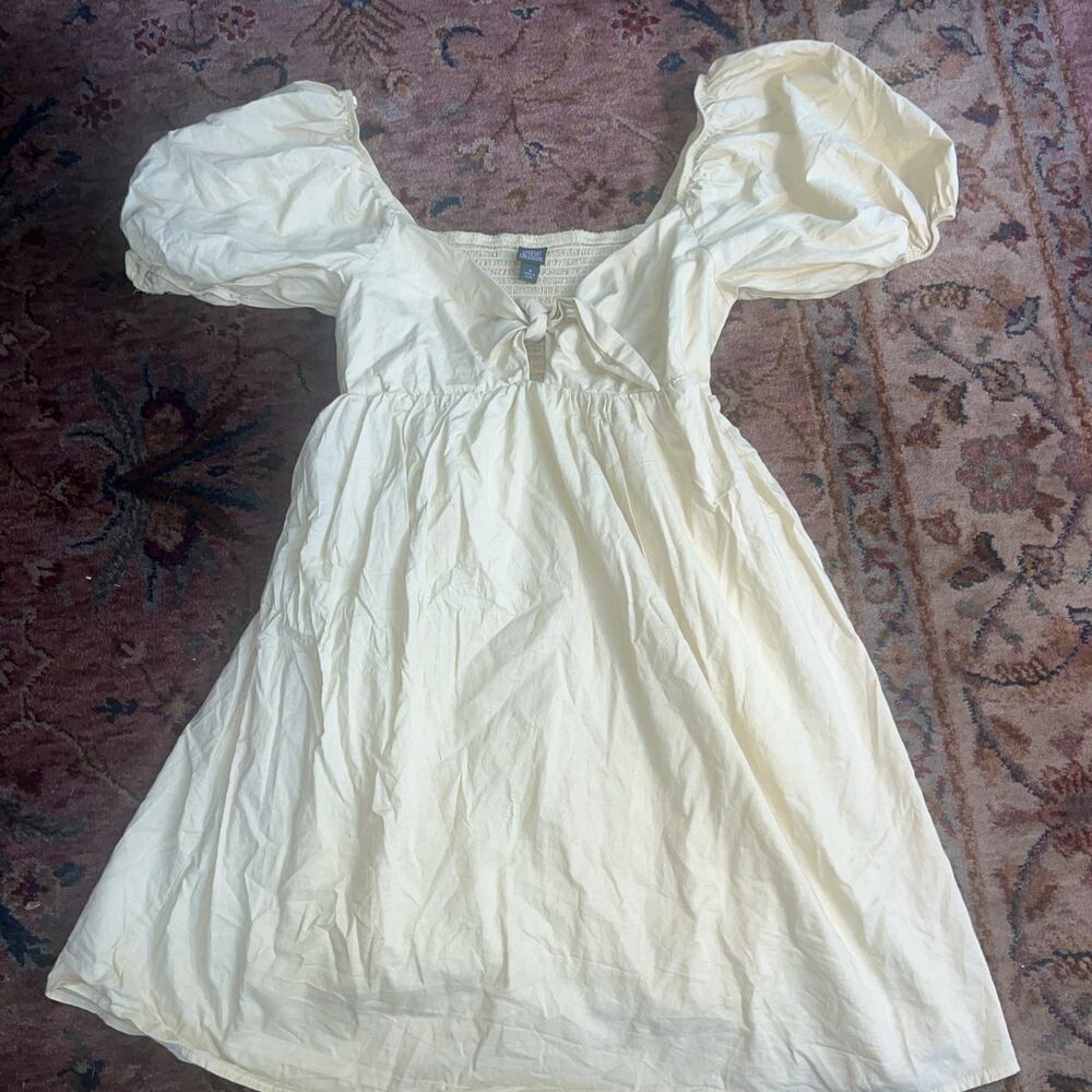 Wild Fable Tie-Front Knot Dress Puff Sleeve Babydoll M Chartreuse Romantic Fairy - Picture 4 of 10